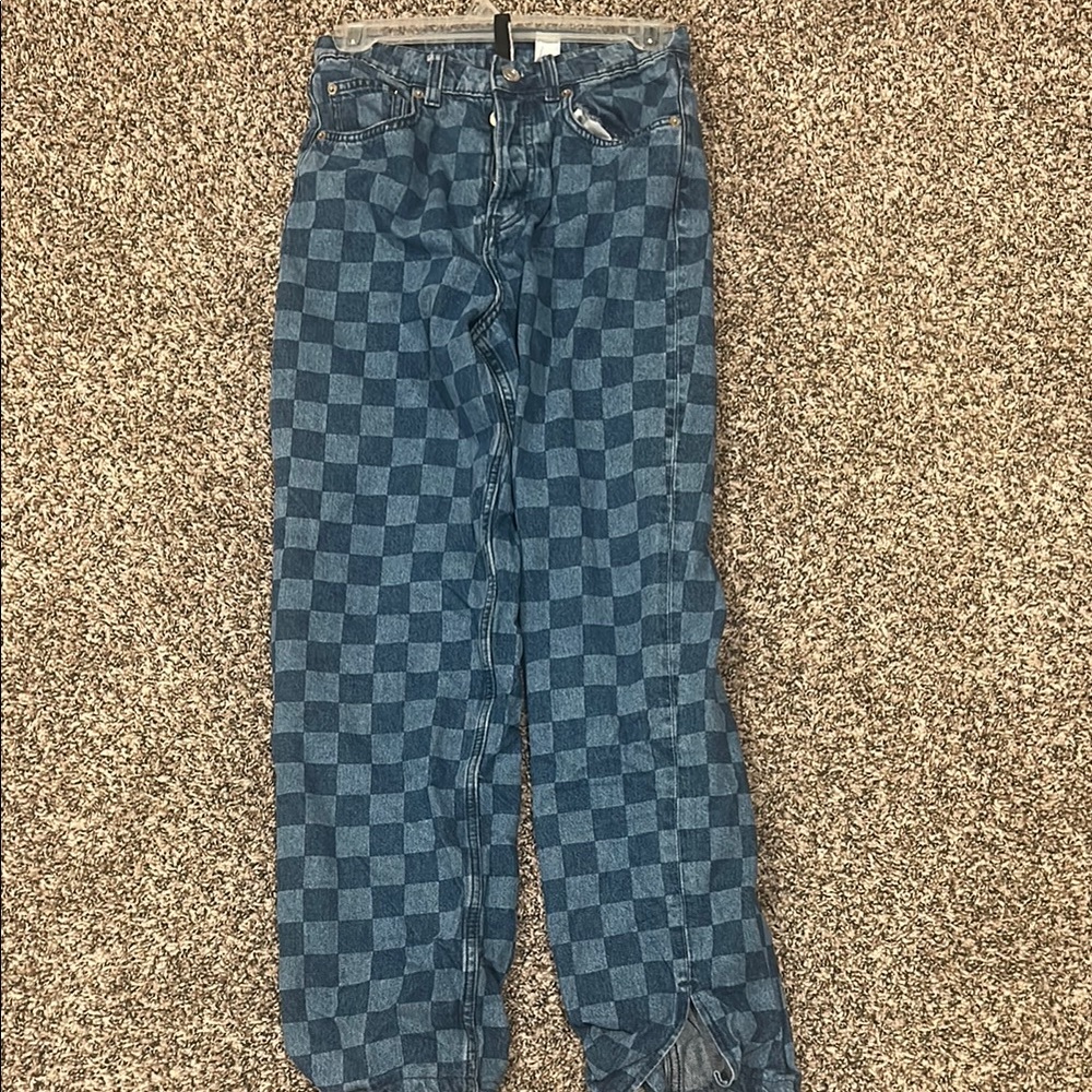 Women Blue Checkered Jeans